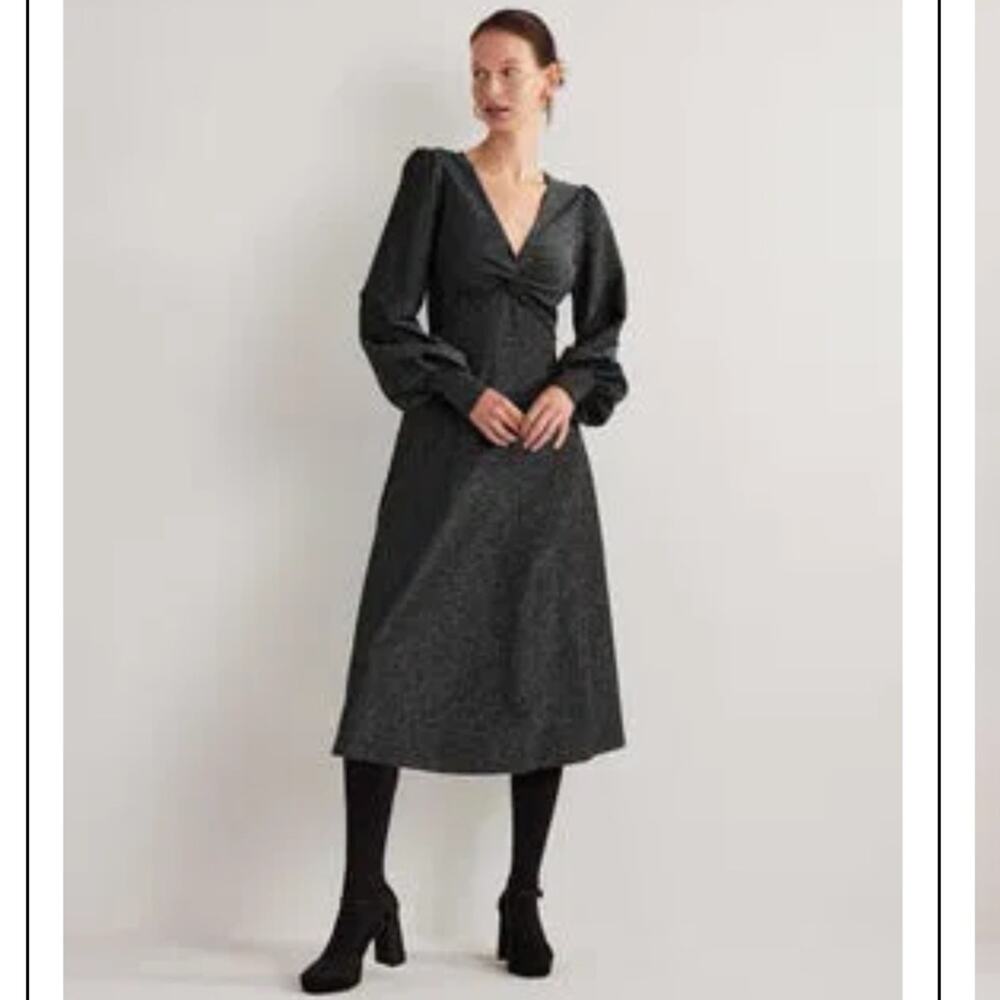 NWT Boden Sparkle‎ Metallic Black silver Jersey Midi Dress Sz 12